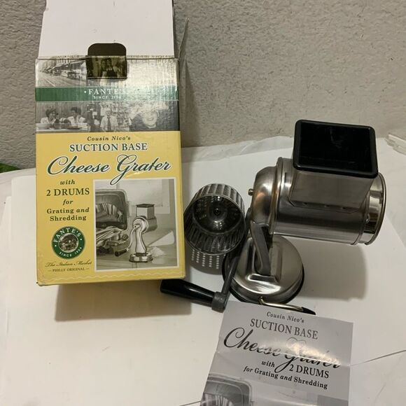 Fante's Cousin Nico's Suction Base Cheese Grater w/ 2 Drums Italian Market Orig. - Picture 1 of 4